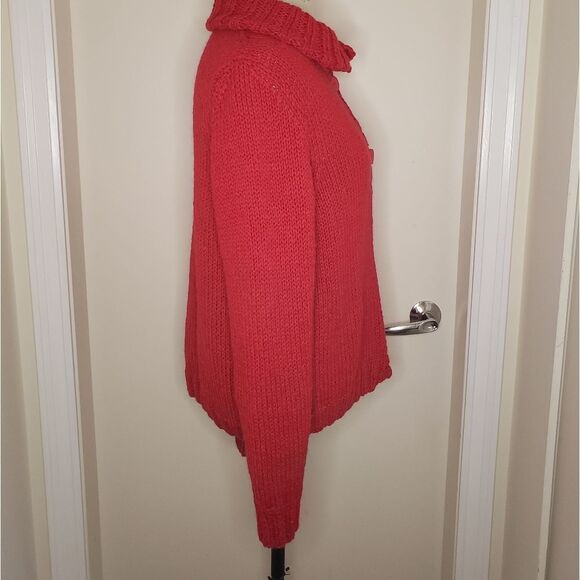 hand knit cherry red cardigan sweater - Picture 6 of 9